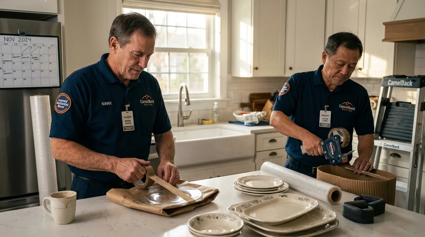 Professional crew packing kitchen dishware in Pigeon, MI